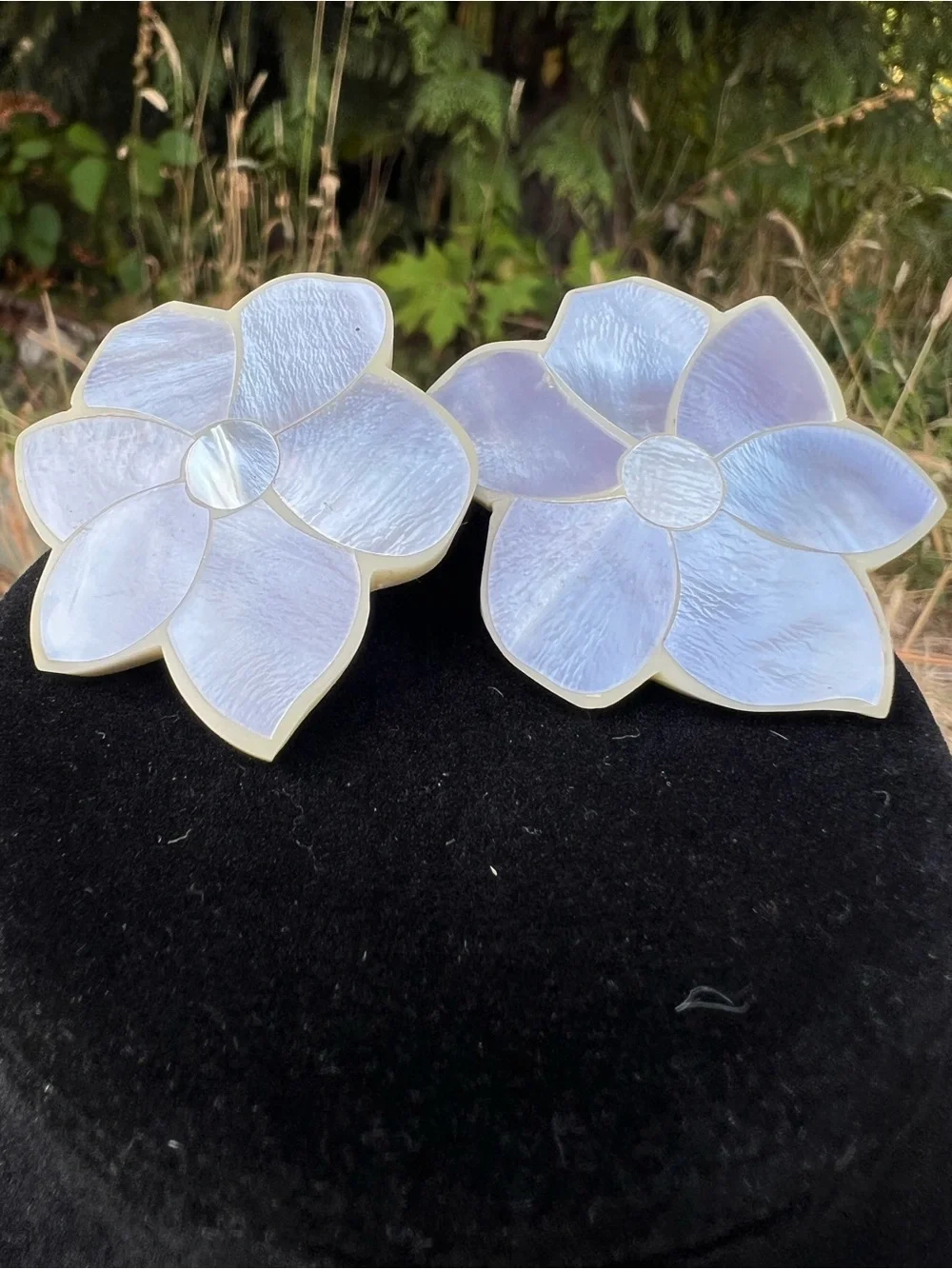 Mother of Pearl Floral Earrings - Iridescent White and Lavender